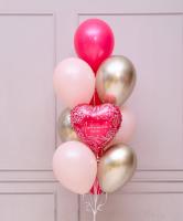 Фонтан из розовых и золотых шаров для мамы