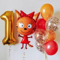 Цифра один, фигура кошечки и фонтан из шаров