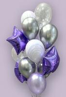 Фонтан с сиреневыми, серебряными и белыми шарами