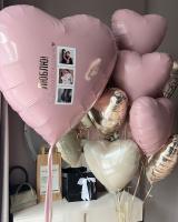 Большое сердце с надписью и фото и фонтан из шаров