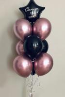 Фонтан из шаров розовое золото, чёрных и чёрной звездой 